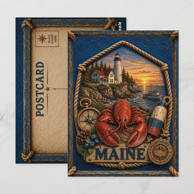 Maine Vintage Resepostkort Vykort (Fram/baksida)