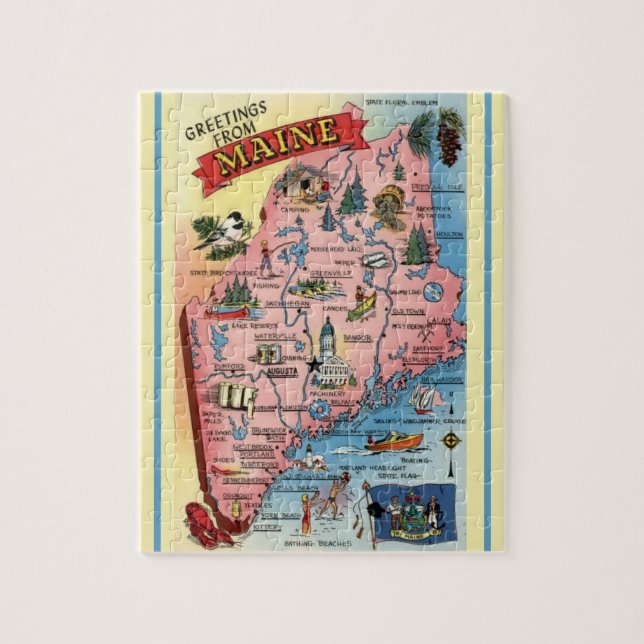 Maine vycard Karta Jigszle Puzzle Pussel (Vertikal)