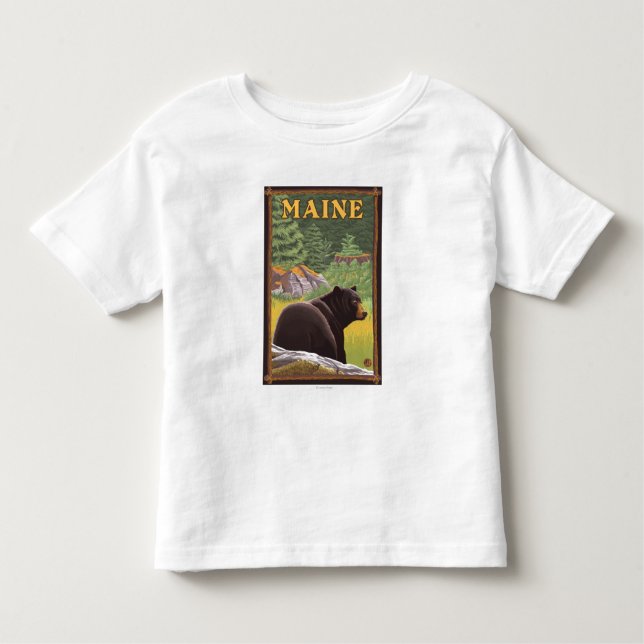 MaineBlack björn i skog T Shirt (Framsida)
