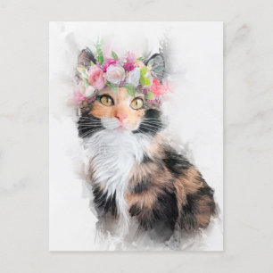 Mainecoon Cat Flower Krona Porträtt Vykort
