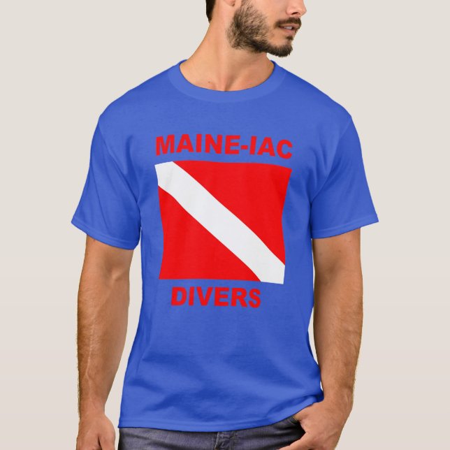 Maineiac Divers Dive Flagga Logotyp Mörk T-shirt (Framsida)