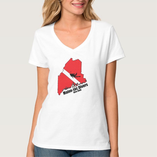 Maineiac Divers Silhuette Logotyp Womens V Nacke T Shirt (Framsida)