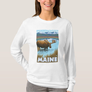 MaineMoose som dricker i sjön Tee