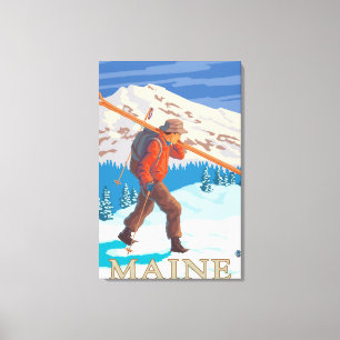 MaineSkier att bära skidar Canvastryck