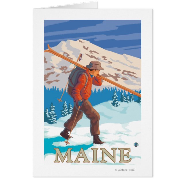 MaineSkier Carrying Skis Hälsningskort (Framsidan)