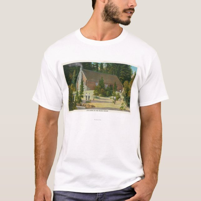 MaineView av en loggakabin i den Maine skogen T-shirt (Framsida)