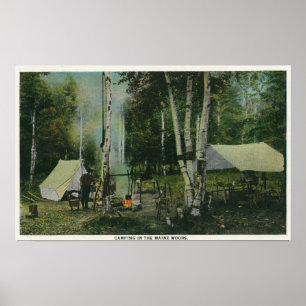 MaineView av en tältplats i den Maine skogen Poster