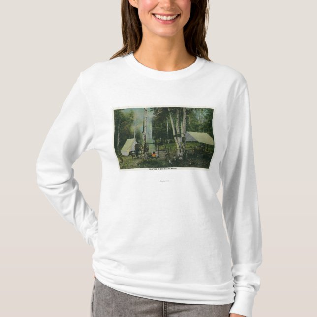 MaineView av en tältplats i den Maine skogen T Shirt (Framsida)