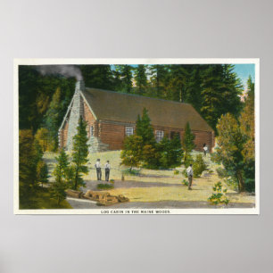 MaineView med en logghållning i Maine Skogen Poster