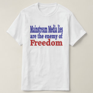 Mainstream Media Ljuger röd blå text T Shirt