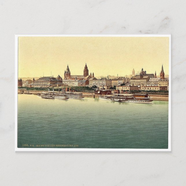 Mainz, från Rhen-bron, Rhen, Tyskland magni Vykort (Framsida)