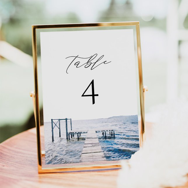 MAIRI Lake Pier Ocean Destination Table Number Inbjudningar (Skapare uppladdad)
