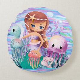 Mairmaid med en stjärna i håret som leker i sosen rund kudde