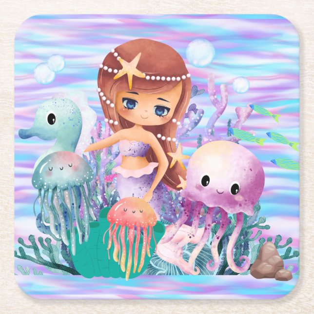 Mairmaid med en stjärna i håret som leker i sosen underlägg papper kvadrat (Framsidan)