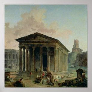 Maison Carree med Amphitheater Poster