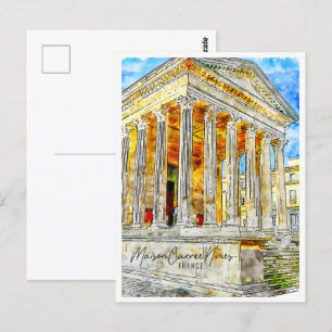 Maison Carree Nimes Frankrike Travel Ställe Waterc Vykort