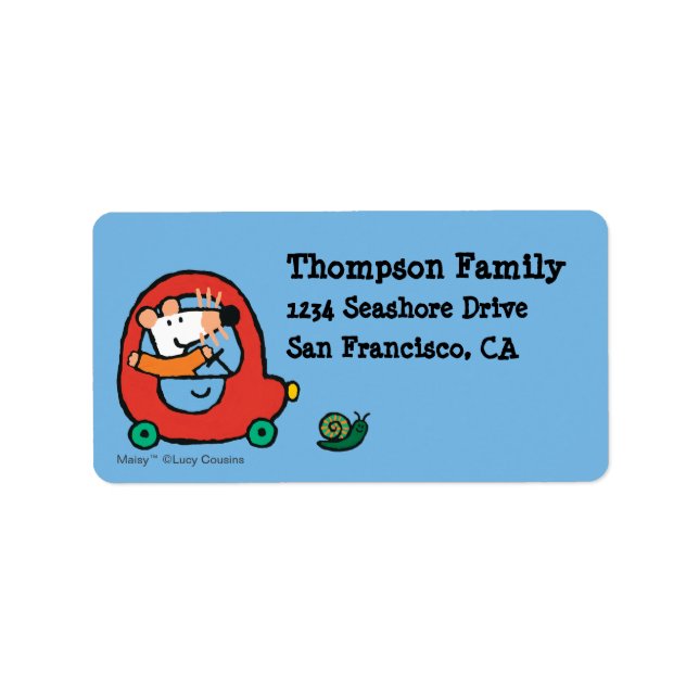 Maisy driver en Cute Red Car Adressetikett (Framsidan)