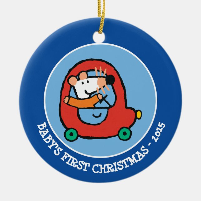 Maisy driver en Cute Red Car Julgransprydnad Keramik (Framsidan)