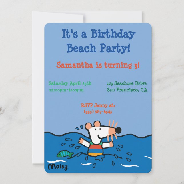 Maisy Goes Swimming Birthday Inbjudningar (Framsida)