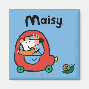 Maisy kör en gullig röd bil magnet