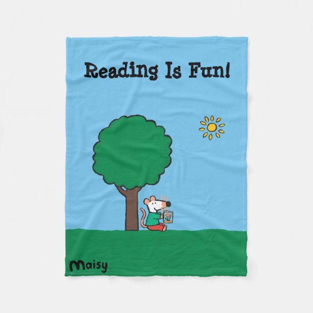 Maisy läser henne bibliotekboken utanför fleecefilt (Framsidan)