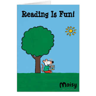 Maisy läser henne bibliotekboken utanför hälsningskort