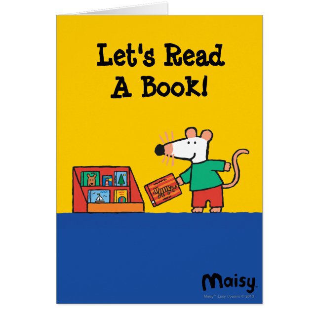Maisy med bibliotekbokar hälsningskort (Framsidan)
