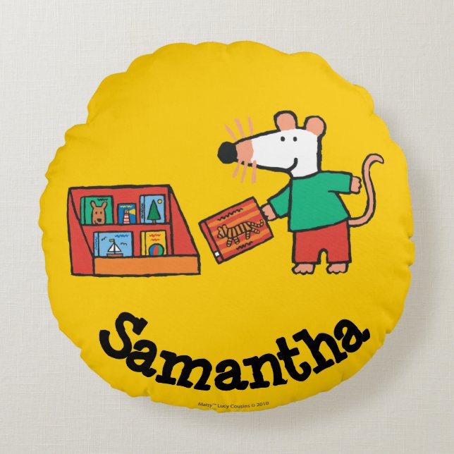 Maisy med bibliotekbokar rund kudde (Framsidan)