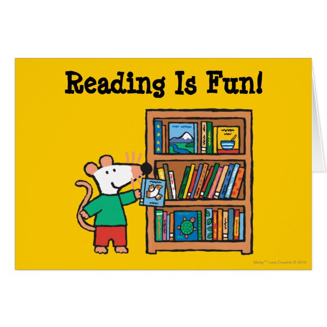 Maisy och en bokhylla av bokar hälsningskort (Framsidan Horizontal)