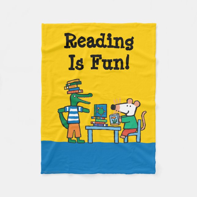 Maisy och vänner tycker om bibliotek fleecefilt (Framsidan)