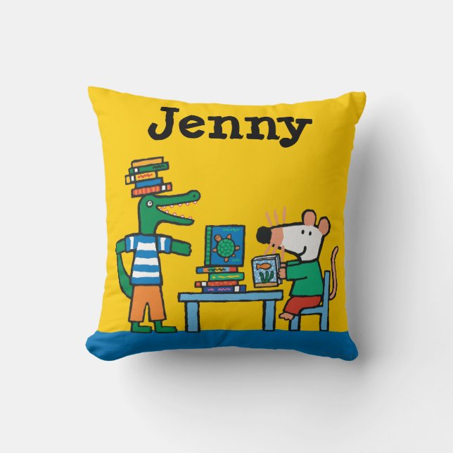 Maisy och vänner tycker om bibliotek kudde (Framsida)