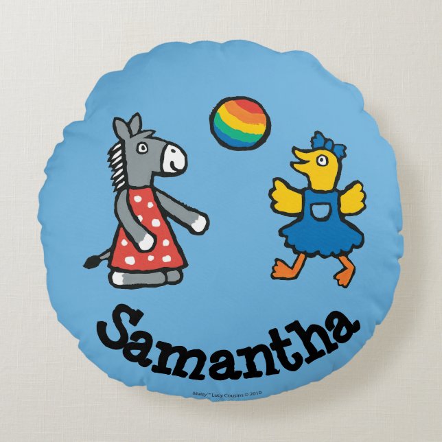 Maisy på förskole- med vänner på lekplatsen rund kudde (Framsidan)