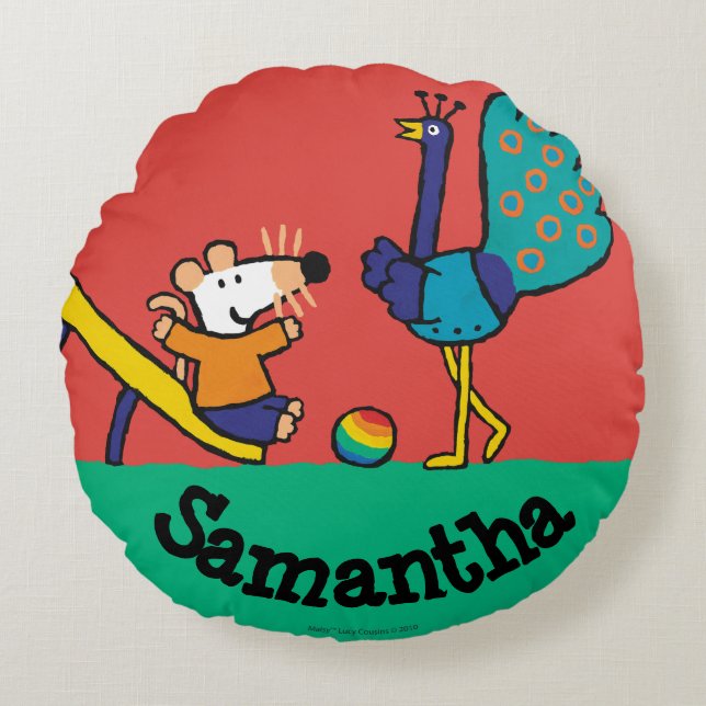 Maisy på lekplatsen med vänner rund kudde (Framsidan)