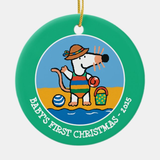 Maisy på stranden julgransprydnad keramik (Framsidan)