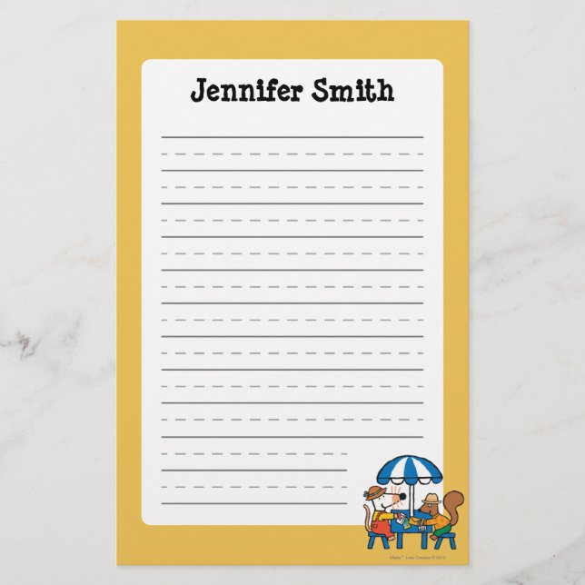 Maisy skriver vykort under blåttparaplyet brevpapper (Framsida)