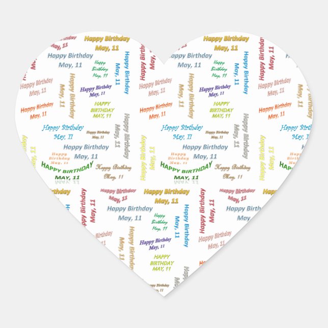 Maj, 11 födelsedagsetikett hjärtformat klistermärke (Framsida)