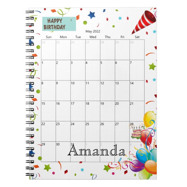 Maj 2022 Kalender Grattis på födelsedagen bärbar d Anteckningsbok (Framsidan)