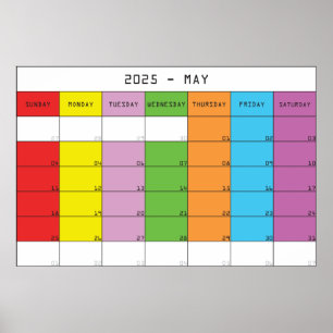 Maj 2025 färgdagar kalender planerare poster