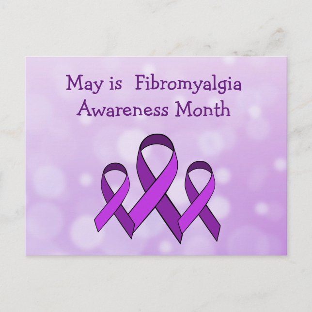 Maj är Fibromyalgi Månad Lila Ribbon Postcard Vykort (Framsida)