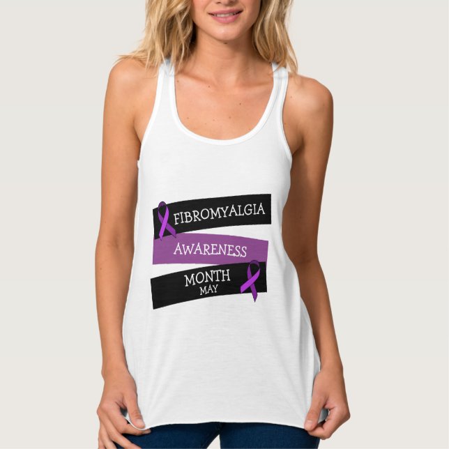 Maj är Fibromyalgia Awareness Month Ribbon Shirt Linne Med Racerback (Framsida)