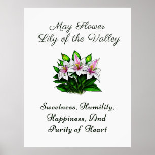 Maj Birth Month Flower Lily i Valley-Blommigten Poster