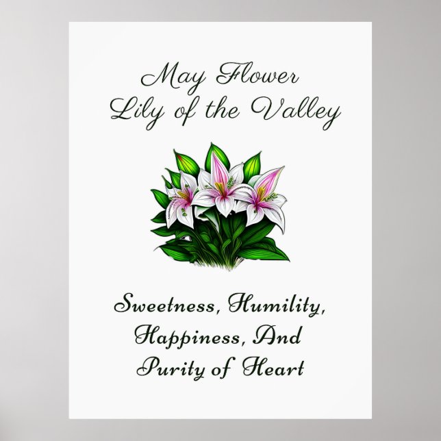 Maj Birth Month Flower Lily i Valley-Blommigten Poster (Framsidan)