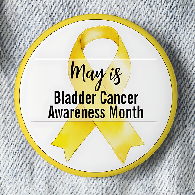 Maj Bladder Cancer Awareness Month Ribbon Knapp (May is Bladder Cancer Awareness Month pinback button.  Yellow awareness ribbon.)