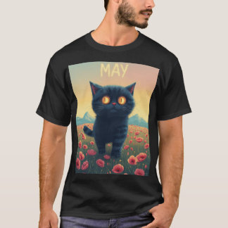 Maj Drömmande – Jätte Katt i Vallmo Fältet T Shirt