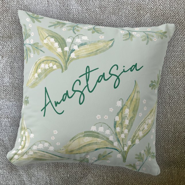 Maj Födelsemånad Narciss Personlig Kudde (May birthday personalized custom name birth month flower lily of the valley hawthorn throw pillow)