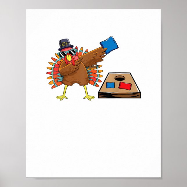 Maj Hål Thanksgiving Dabbing Turkey Cornhål Tos Poster (Framsidan)