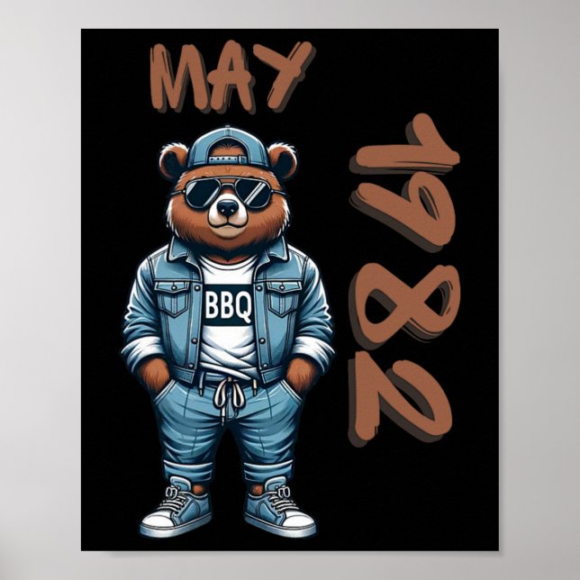 Maj Kön Grill Mästare Björn BBQ Älskare Pappa Föde Poster (Framsidan)