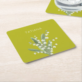 Maj Liljekonvalj Bukett med anpassat namn Underlägg Papper Kvadrat