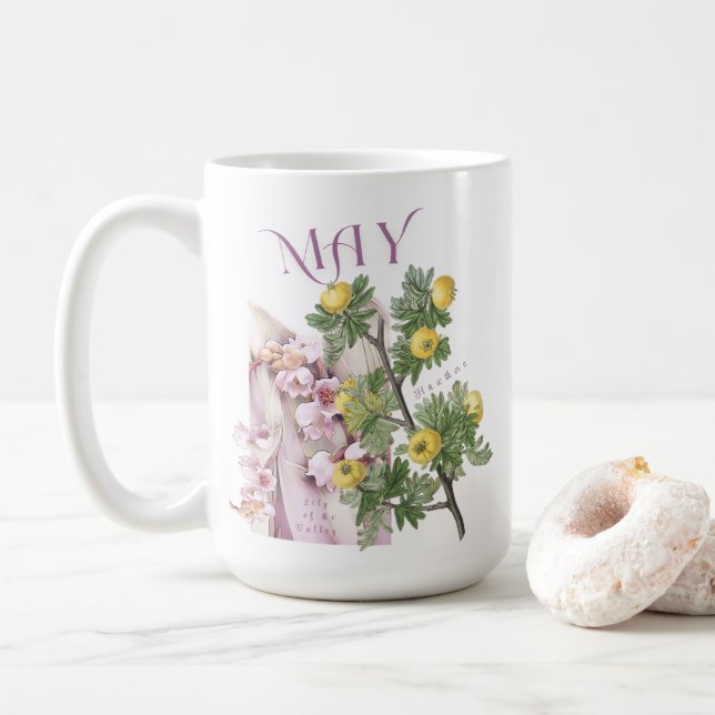 Maj månad blom Liljekonvalj Hagtorn Fancy Kaffemugg (Med munk)
