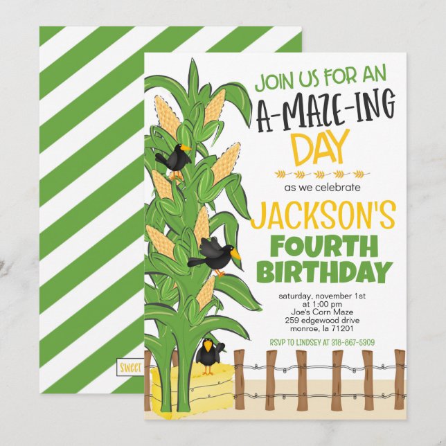 Maj Maze Boy Birthday Inbjudningar (Fram/baksida)